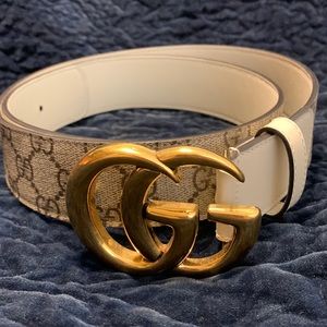 COPY - Gucci GG Marmont Belt. Classic monogram with white leather.
